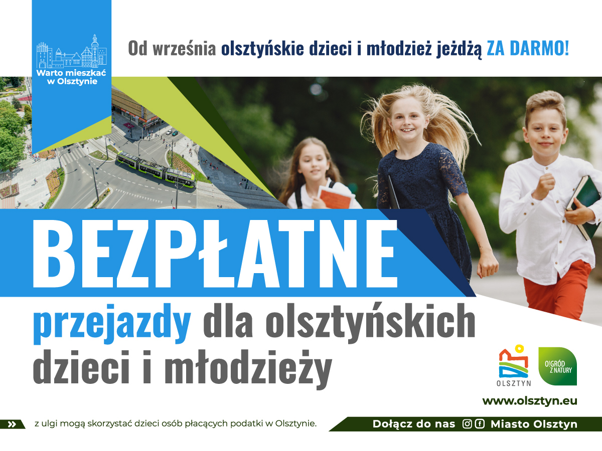 bezpłatne przejazdy komunikacją miejską w Olsztynie dla dzieci i młodzieży